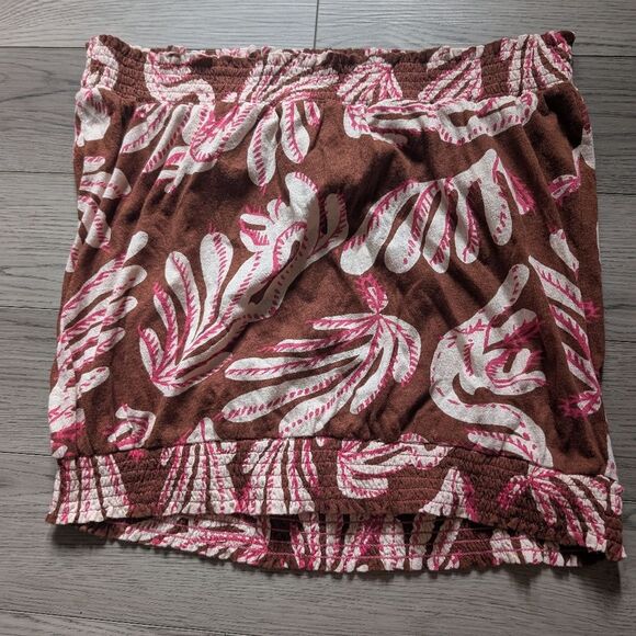 By Anthropologie Strapless Smocked Bubble Brown Floral Tube Top Bohemian Size XL - Picture 3 of 5